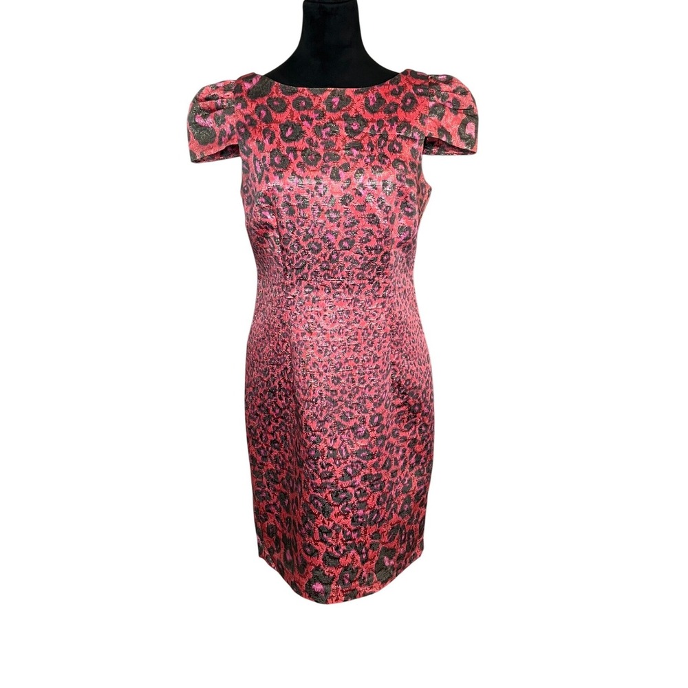 Giambattista Valli for Impulse Leopard Metallic Shift Dress Pink Red Size 6‎